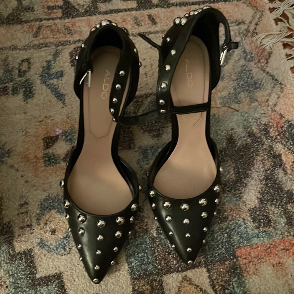 High chunky heels with silver studs. Excellent condition. Worn once. Ankle strap